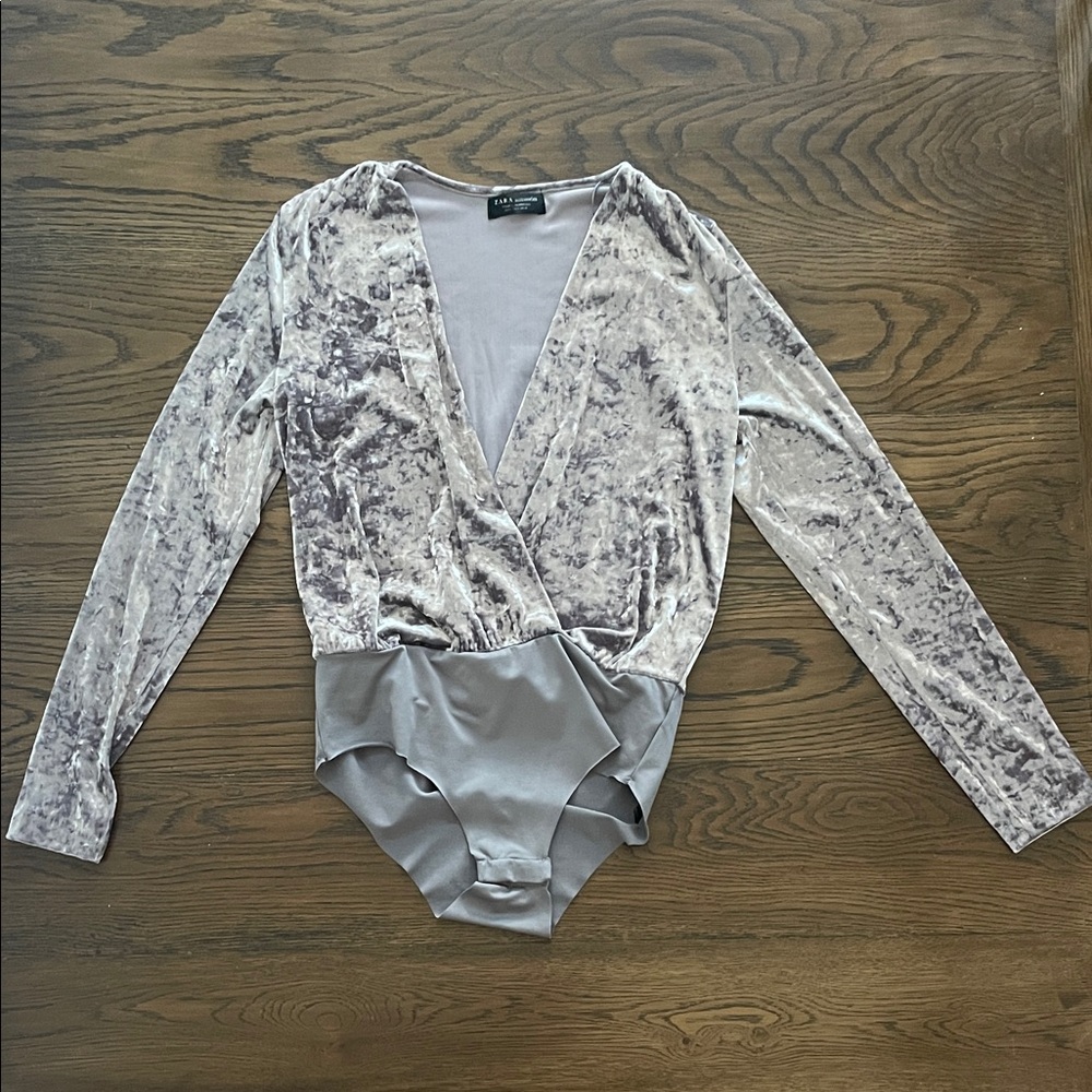 ZARA Elegant Velvet Wrap Bodysuit in Gray